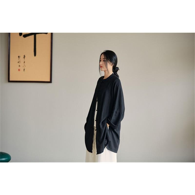 Sommer Baumwolle und Leinen Damen Leinen Sandgewaschen Weich und Elegant Zen Hausgemachte Teekleidung Damen Sonnenschutz Strickjacke Hemd