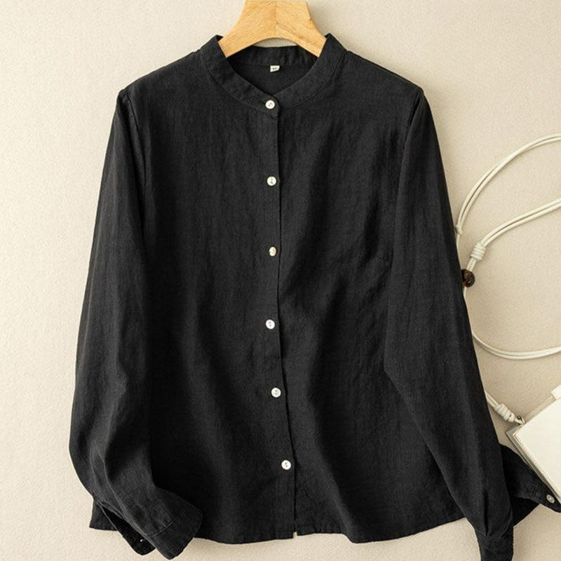 Literary Retro Loose Cotton and Linen Long-sleeved Shirt Women's Spring and Summer Simple Style Shirt Jacket Cardigan