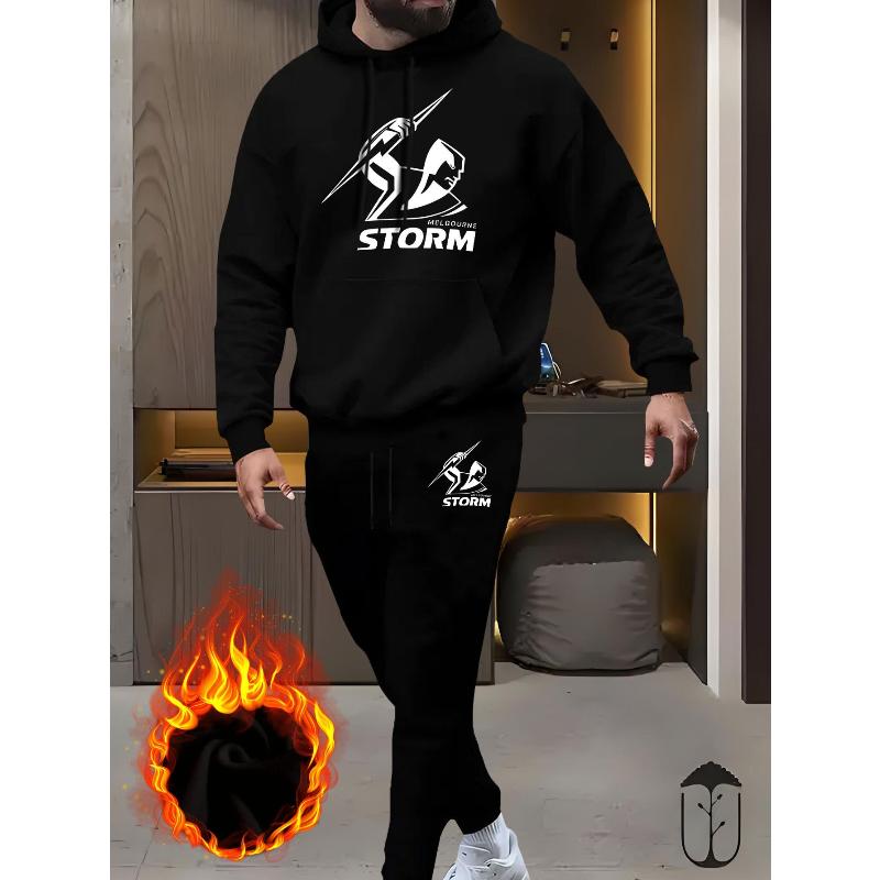 

Hooded Sweatshirt and Jogger Pants Set Windproof Breathable Relaxed Fit Daily Streetwear L чорний