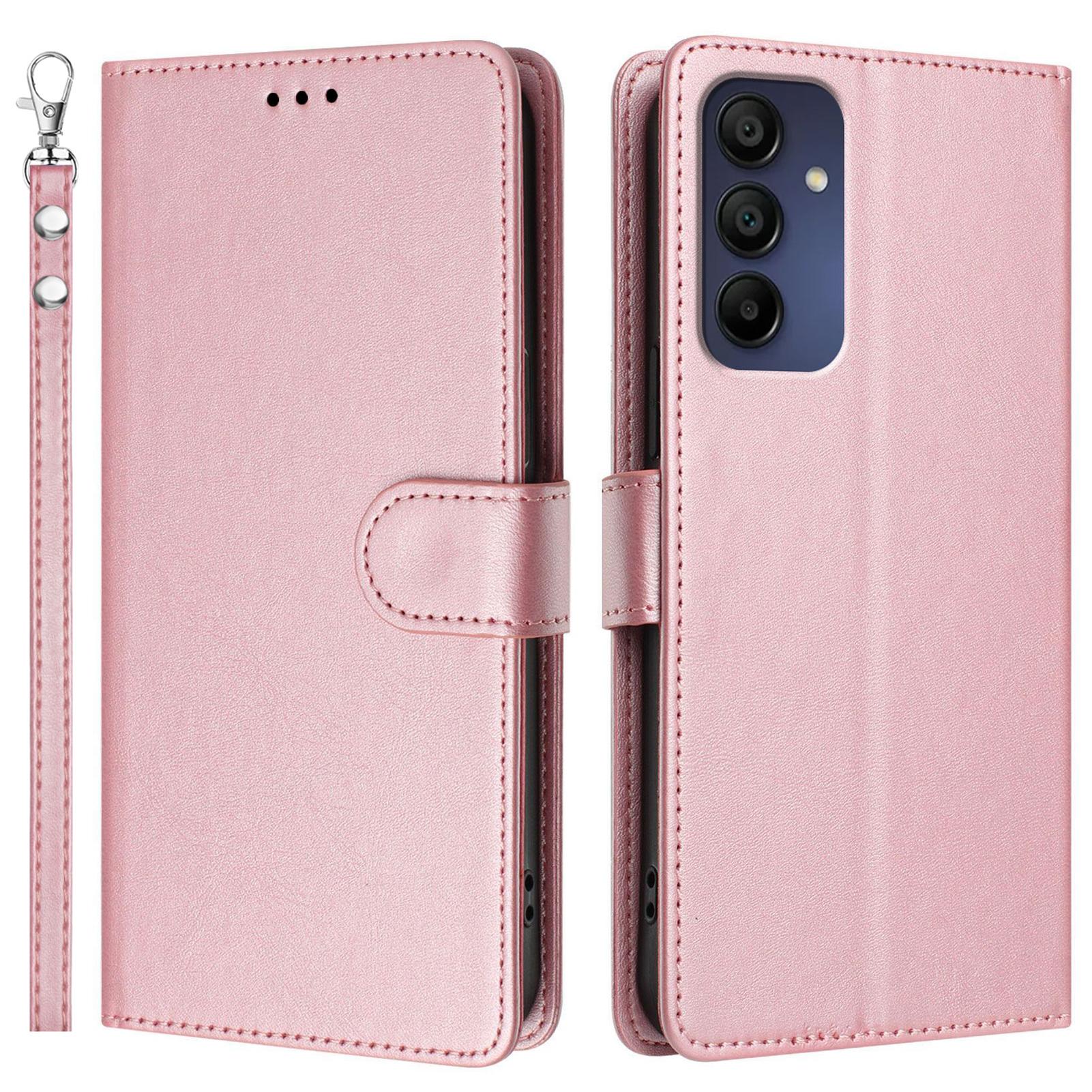

For Samsung Galaxy A16 5G/A16 4G Case RFID Blocking Wallet Leather Phone Cover with Strap Rose Gold
