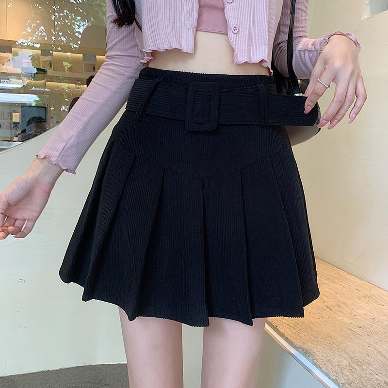 

Женская приталенная плиссированная миди-юбка из вельвета 2023 - А-силуэт, стиль колледжа, юбка, подчеркивающая талию S