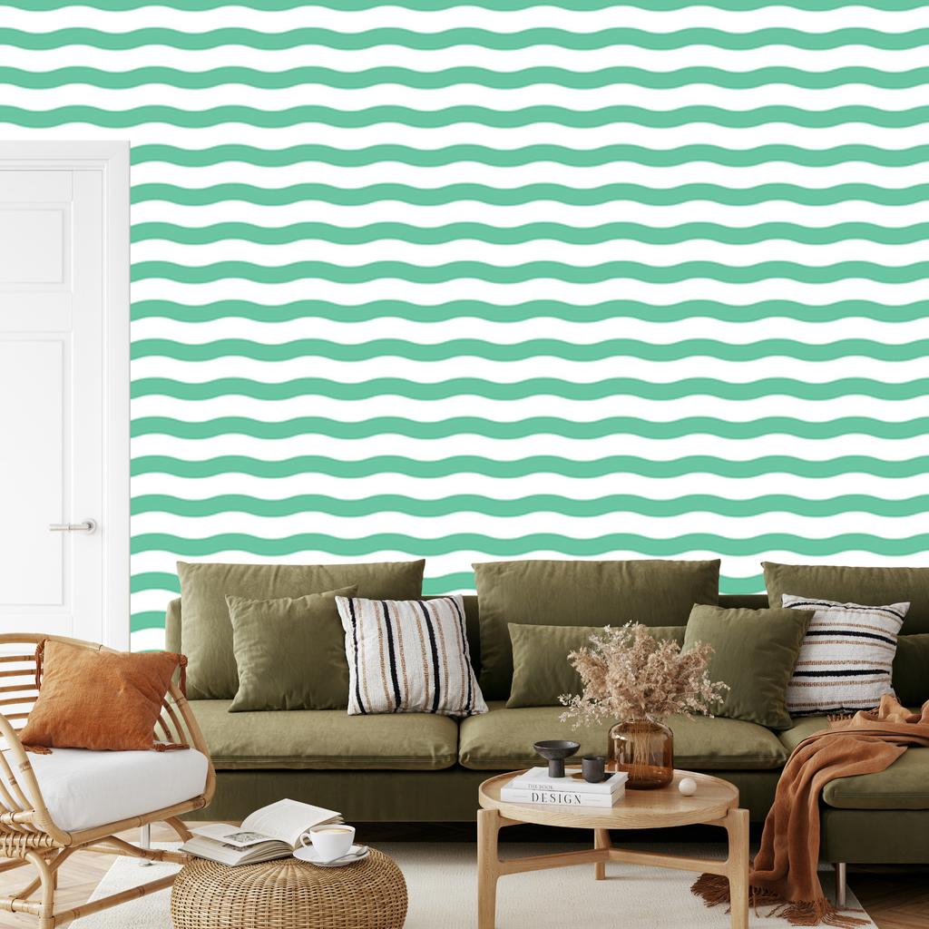 White and Sea Blue Striped Wallpaper for Living Room and Bedroom 50x1000