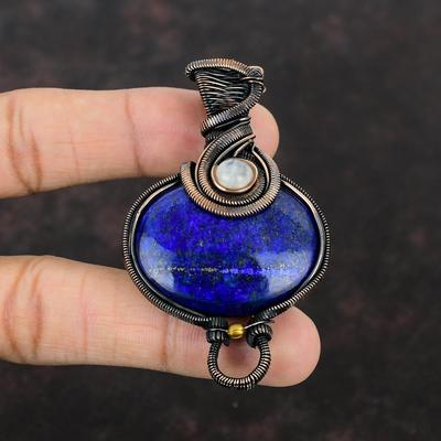 Lapislazuli Kupfer Anhänger Regenbogenmondstein Anhänger Kupferdraht gewickelter Anhänger Handgemachter Edelsteinanhänger Kupferschmuck Geschenk für Mama