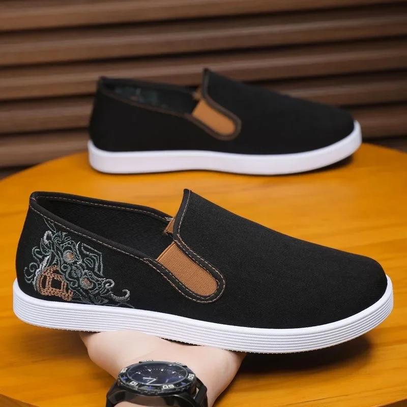 Herren Casual Canvas Schuhe 2024 Neue Slipper Atmungsaktive Slip-on Flats Männliche Vulkanisierte Schuhe Fahrschuhe Weiche Sohle Laufschuh