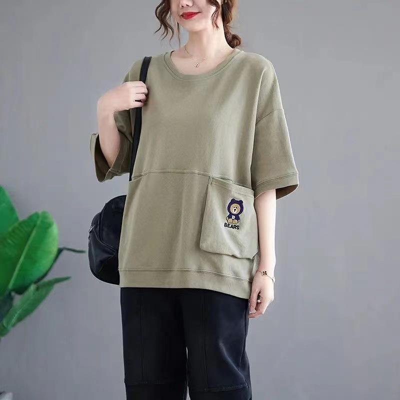 Women's Plus Size Loose Pullover Short Sleeve Top Breathable Casual Round Neck Short Sleeve