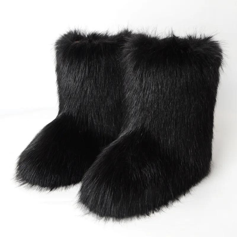 Women's Winter Fluffy Faux Fur Snow Boots, Comfortable Plush Warm Ankle Booties, Luxury Furry Fashion Outdoor Footwear