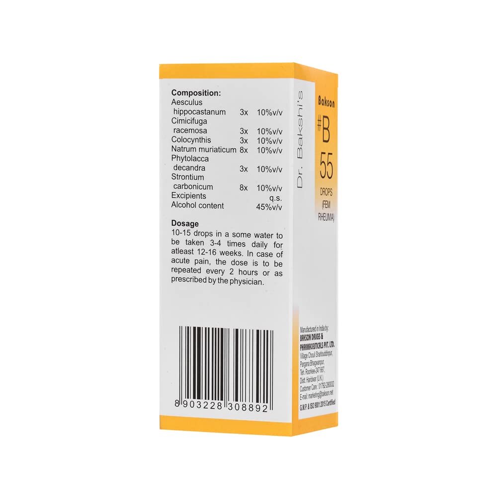 Dr. Bakshi's BAKSON'S HOMOEOPATHY B55 Fem Rheuma Drops 30 ml Pack for Joint Comfort & Muscle Ease