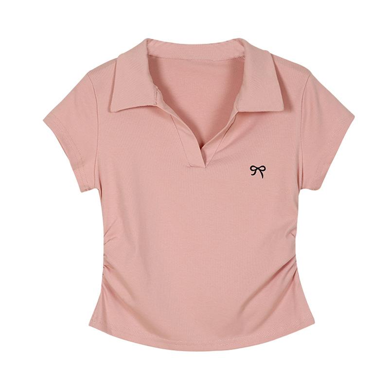 Cotton Polo collar short-sleeved T-shirt women's summer new large size meat-covering and thin design wrinkled short top