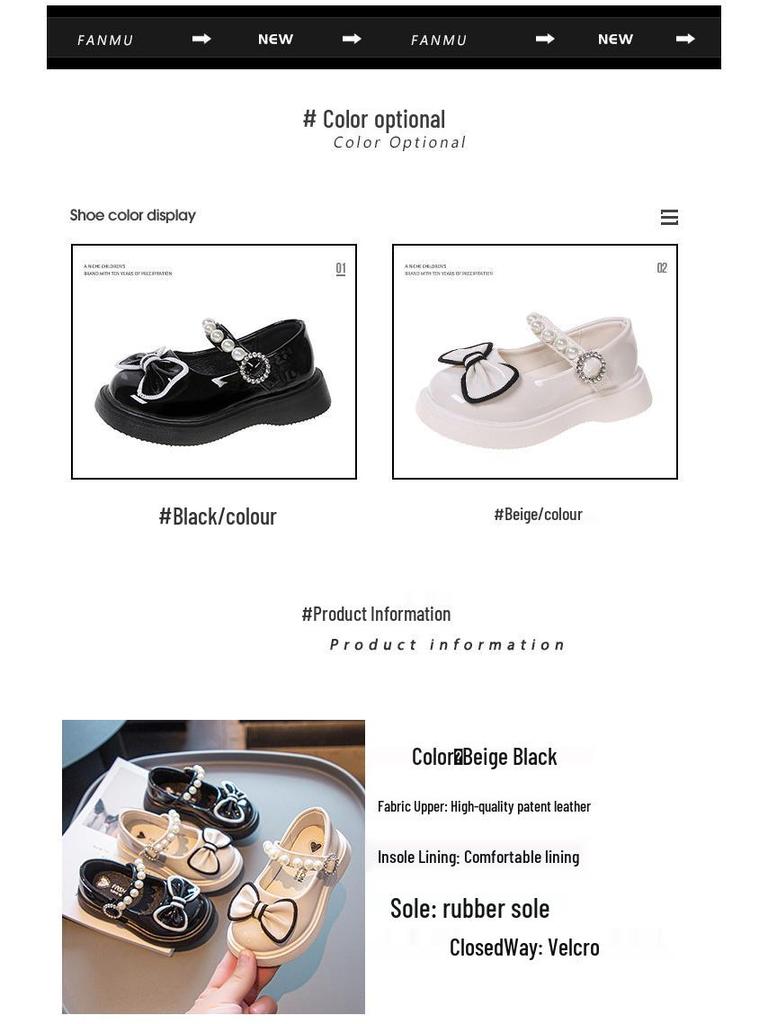 Girls' Mary Jane Leather Shoes: Black & White British Style, Super Soft Princess Performance Shoes for Spring & Autumn.