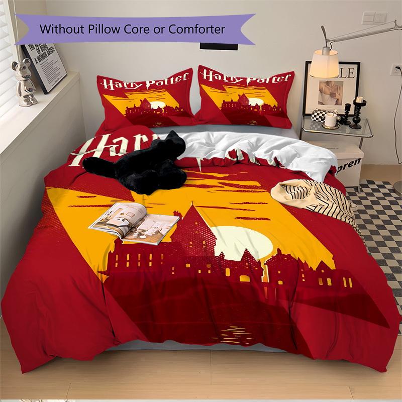 3pcs Harry Potter Bedding Set, Soft Polyester Duvet Cover and Pillowcases Machine Washable Seasons All Suitable 96