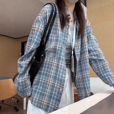 Plaid Women's Shirt Long-sleeved Jacket Spring Autumn New Blouses Temperament French Top Cardigan