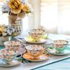 Bone China Cup and Saucer Set 170ml Floral Gold Trim with Spoon for Coffee Tea Cappuccino Latte