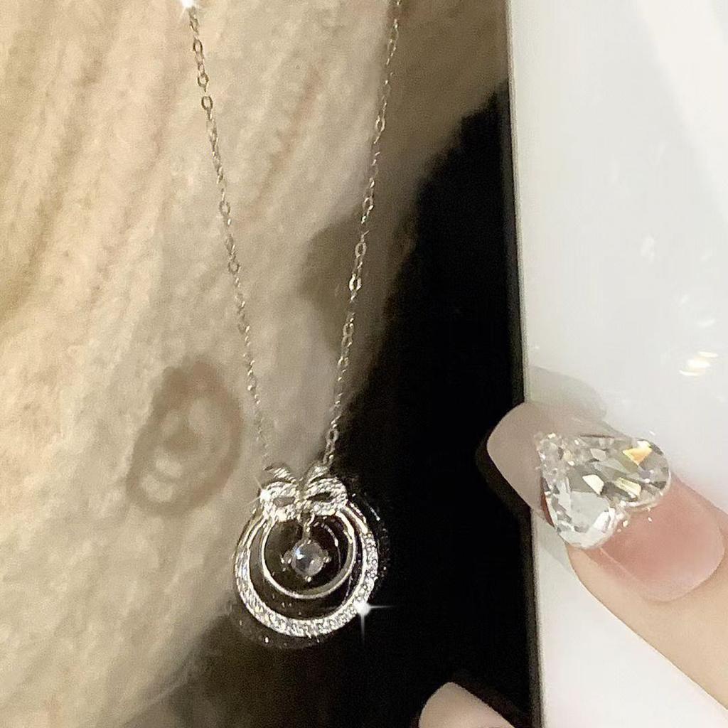 JMXD-Moonstone Wreath Bow Necklace Women's Light Luxury Sweet Temperament Clavicle Chain New Year's Gift