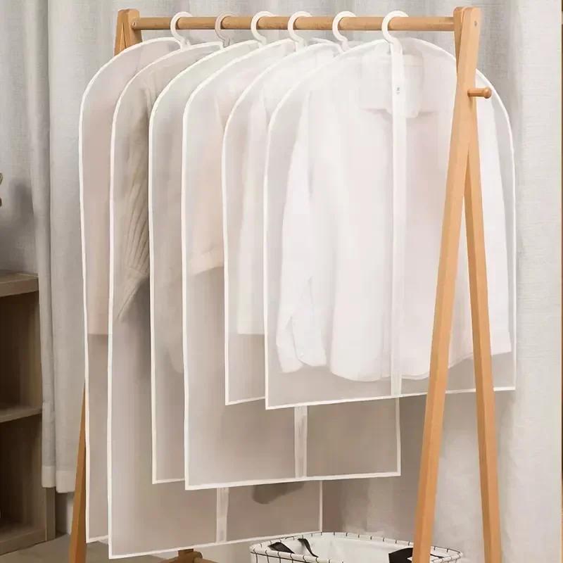 3/5/10pcs Transparent Hanging Clothes Dust Cover Zippered Garment Bags Suit Coat Dress Waterproof Dustproof Wardrobe Storage