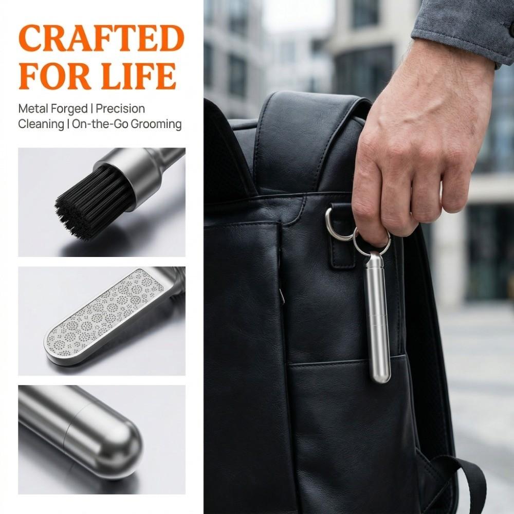 Mini Cleaning Brush & Nail File Zinc Alloy Nail Grooming  Mobile Phone Earbuds