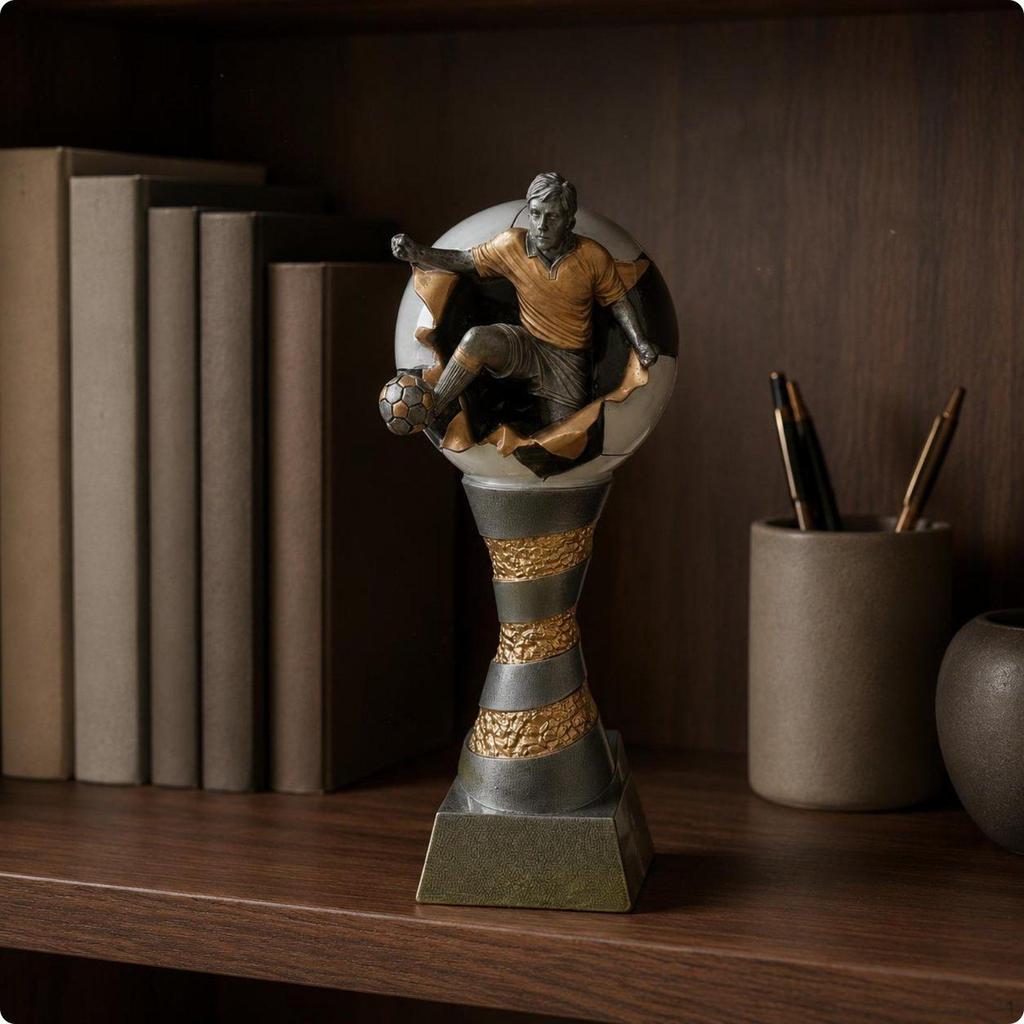 Global Championship Style Figurine Gift Football Trophy Ornament Golden Finish Soccer Player