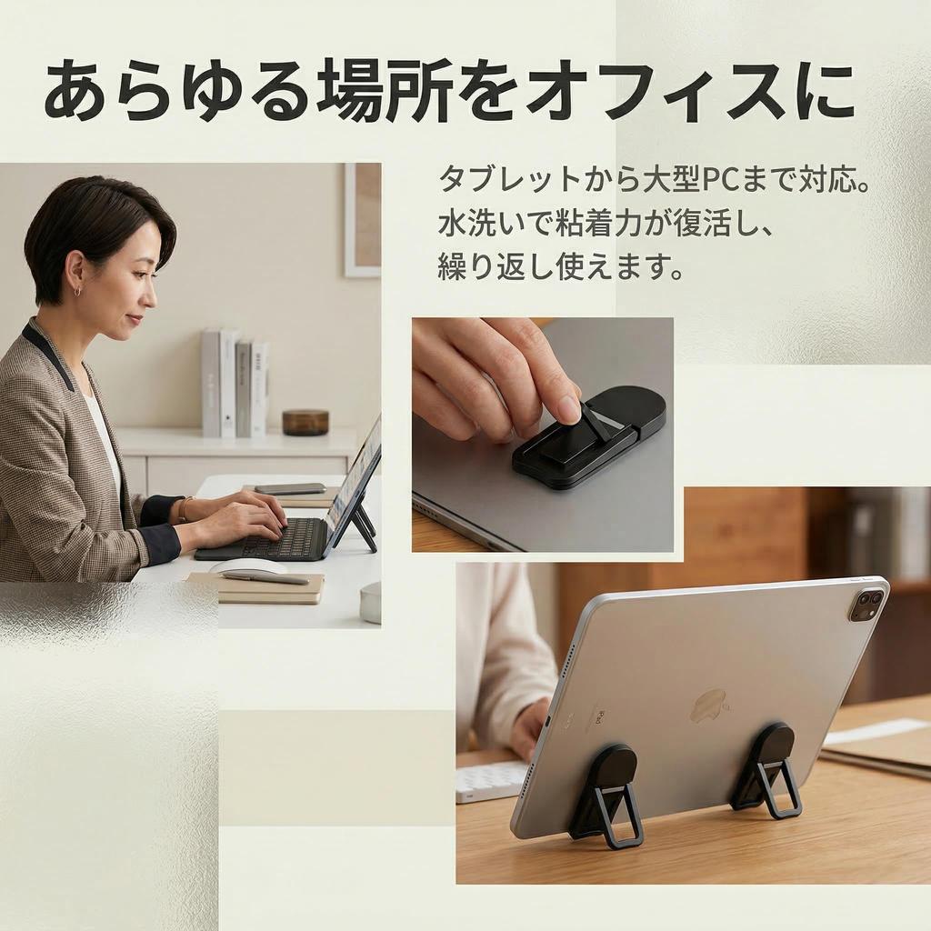Tubbi Laptop Stand Tablet Stand Heat Strong Compatible with iPad - 4-Piece Set, Adhesive, Three-Stage Adjustment, Foldable, Lightweight, Convenient,
