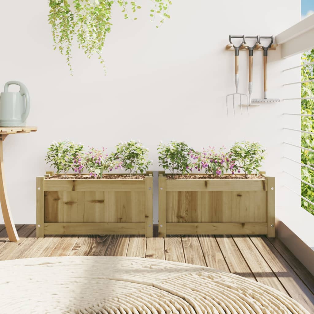 Plant Pot Set 2 Pcs Pressure Treated Pine Wood