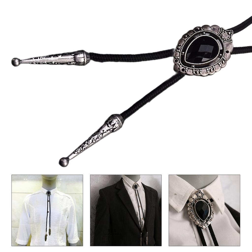 Black Rhinestone Buckle Bolo Tie for Men Women Bridegroom Wedding Necklace Western Cowboy Necktie Bolo Tie for Shirt