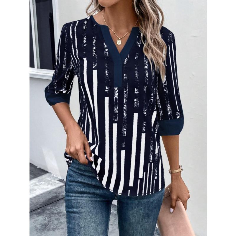 Women's Summer T-shirt Double Patchwork Color Clash Positioning Flower Shirt Short Sleeve Top