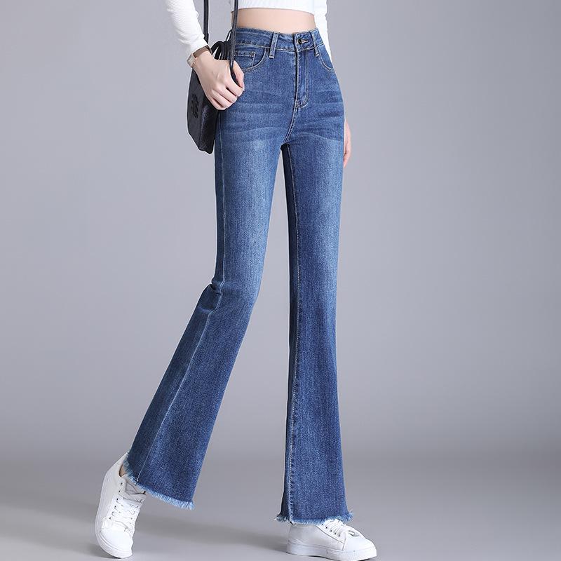 

Women s High-Waisted Slim Micro-Flare Jeans with Frayed Hem, Stretchy and Versatile, Perfect for Petite Figures. 28