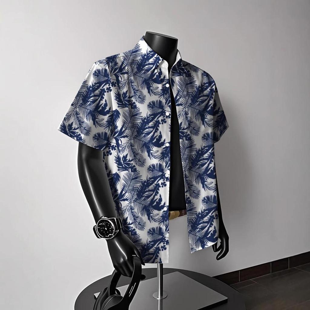 Men's Vintage Hong Kong-Style Hawaiian Floral Short-Sleeve Shirt: Trendy Summer Beachwear for Couples