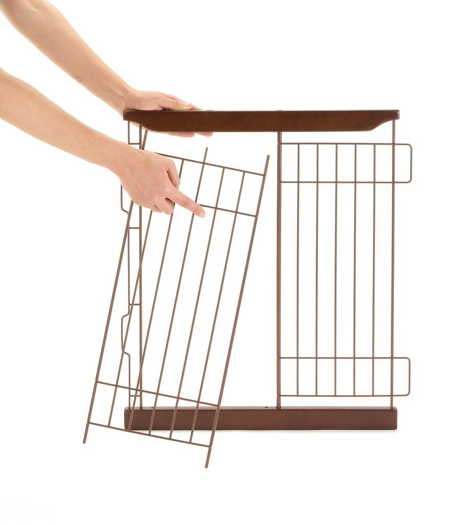 Richell Wooden Sliding Pet Playpen with Divider, Dark Brown, Wide