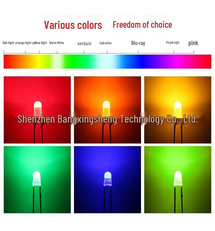 F3 RGB Multi-Color Luminous LED Diode, Non-Polar, Bidirectional, 2-Pin, 3mm