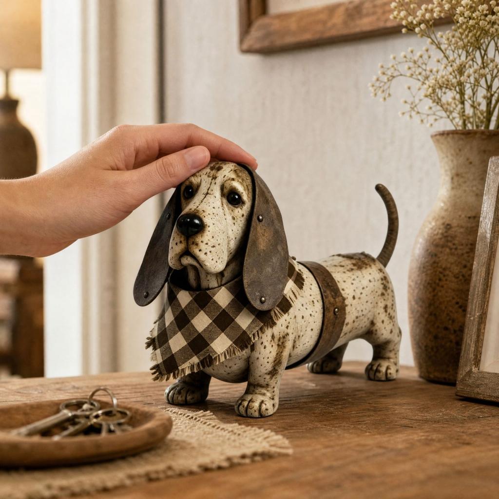 Hundefigur Vintage Slidt Bordplade Dekoration til Entré Hylde