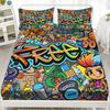 Cooles Hip-Hop Graffiti Muster Matratze Dreiteiliges Digitaldruck Matratzen Bettwäsche Set Erwachsener