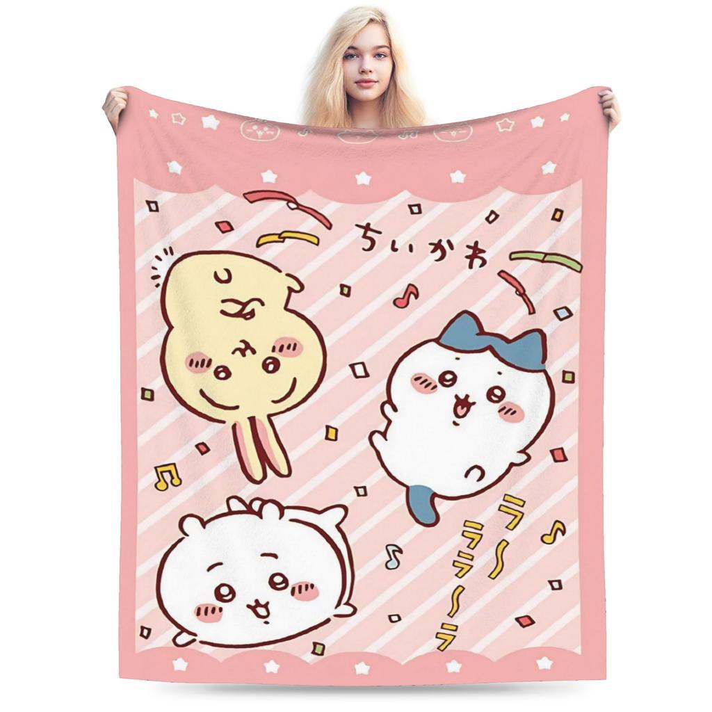 Chiikawa Catoon Flannel Blanket Grabber Kawaii Customized Throw Blankets for Sofa Bedding Lounge 125*100cm Bedspread