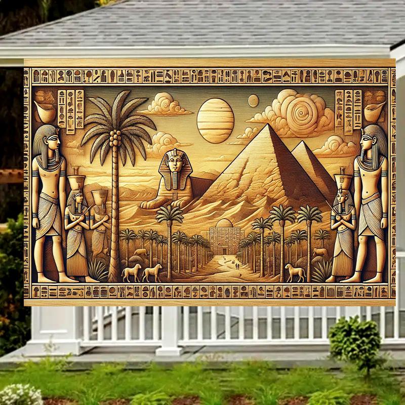 Egyptian-themed party banner, multi-colored ancient Egyptian design background, suitable for indoor and outdoor decoration.