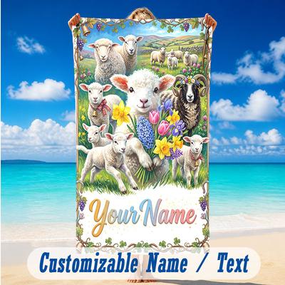 Floral Garden Theme Beach Towel Personalized Custom Name & Text Soft Quick Dry Beach Towel for Swimming Travel