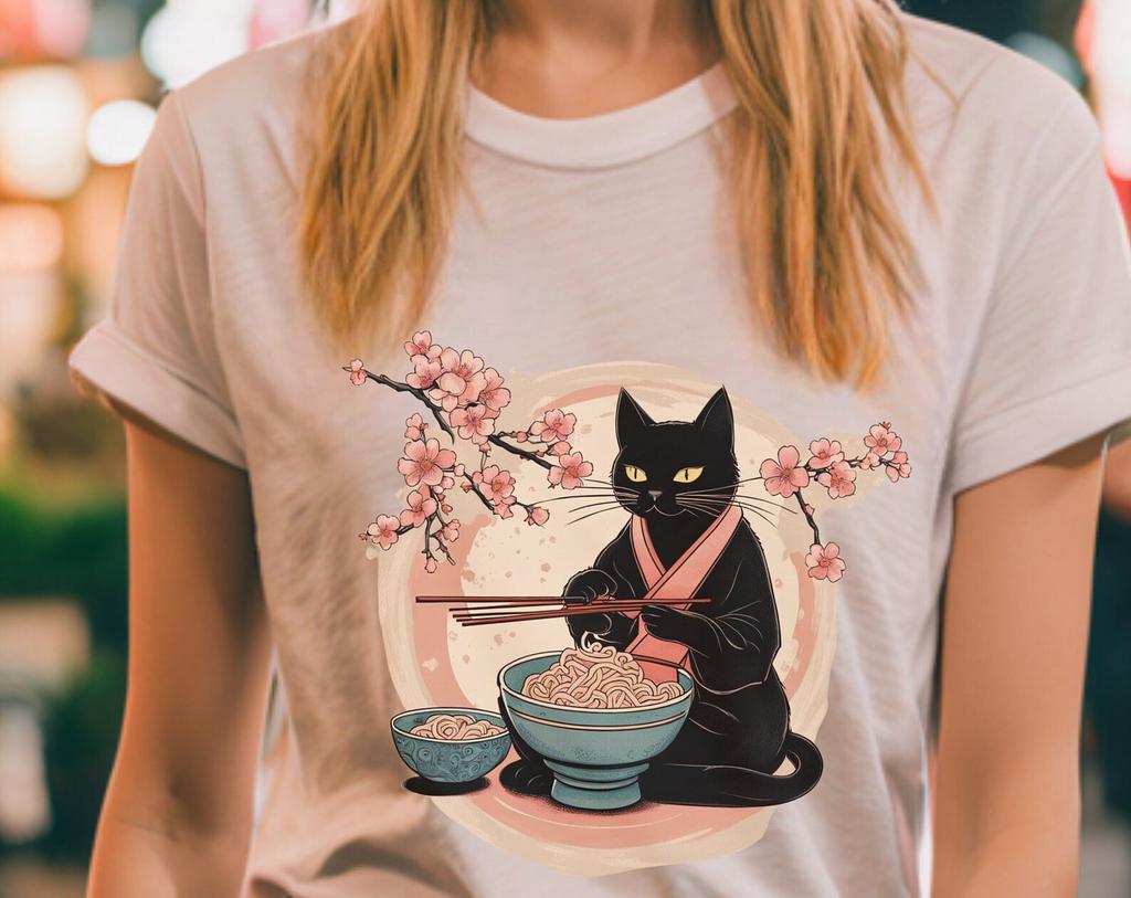 Kawaii Cat Ramen, Japanese Art Lover, Cat T-Shirt, Japanese Shirt, Foodies Shirt, Kitty Tee, Ramen Cat T-Shirt, Kawaii Tee, Gift Cat Lovers