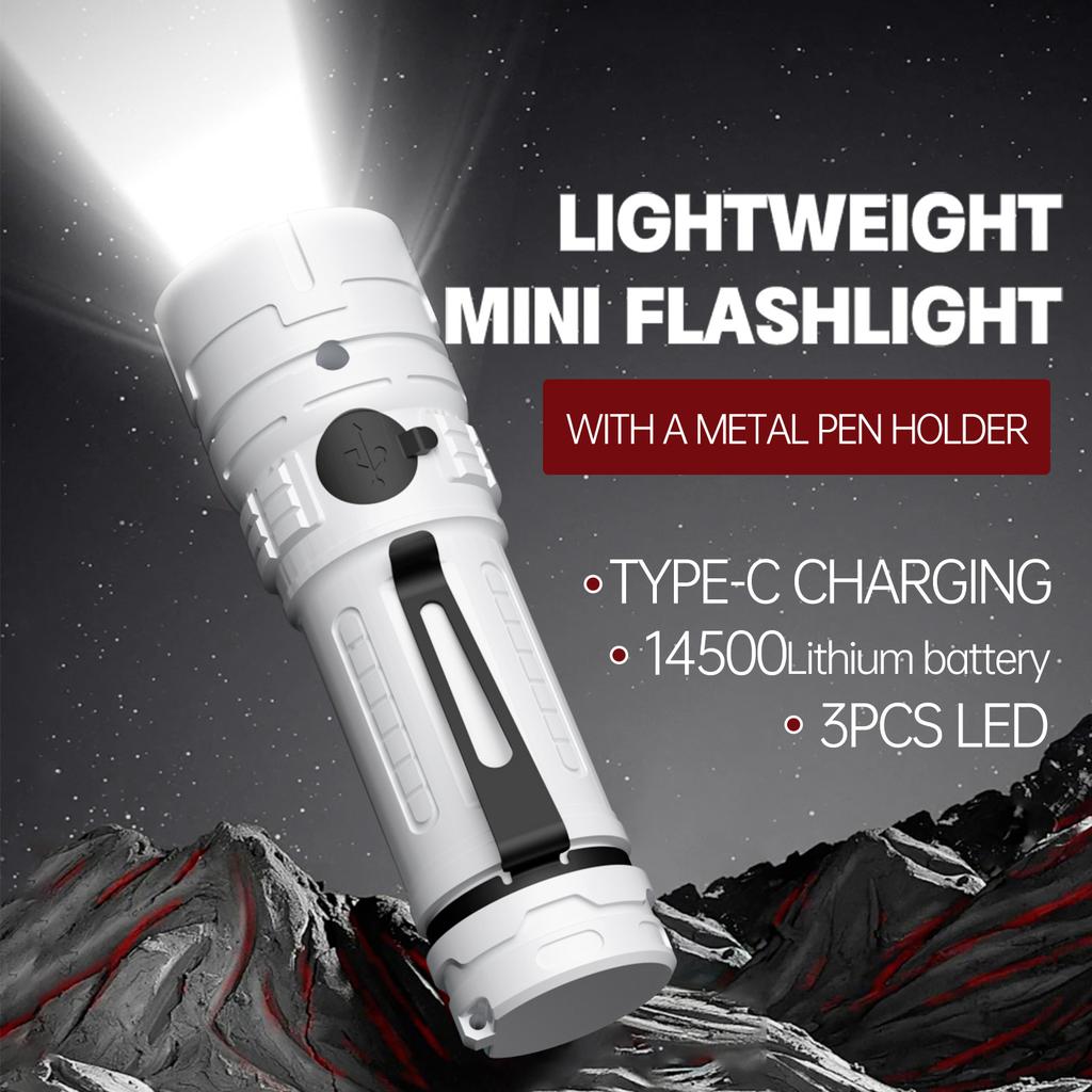 Portable   LED Flashlight Re able LED Light High Clear Floodlight Lightweight Type C Charging Super Bright   Flashlight