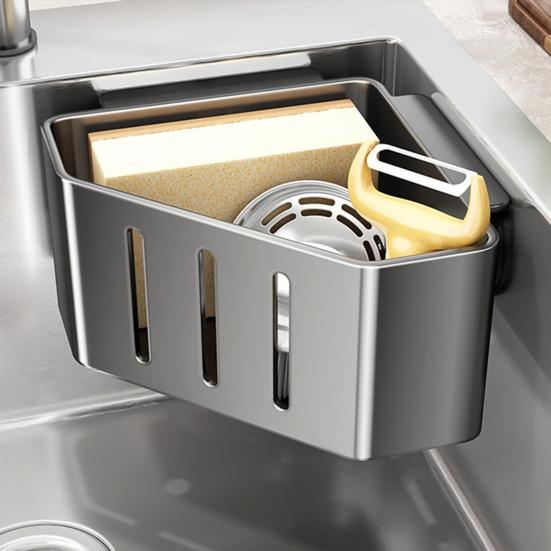 Sink Filter Rack with Suction Cups for Kitchen Sink Excellent Drainage Rustproof Carbon Steel Sponge Holder Multi-Functional Storage Rack for Soap
