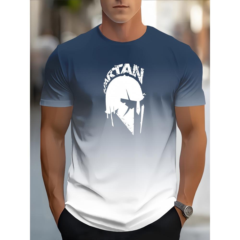 Casual Gradient Color Short Sleeve Top Fashion Men's Spartan Graphic Print T-shirt Oversized Breathable Muscle Crew Neck T Shirt