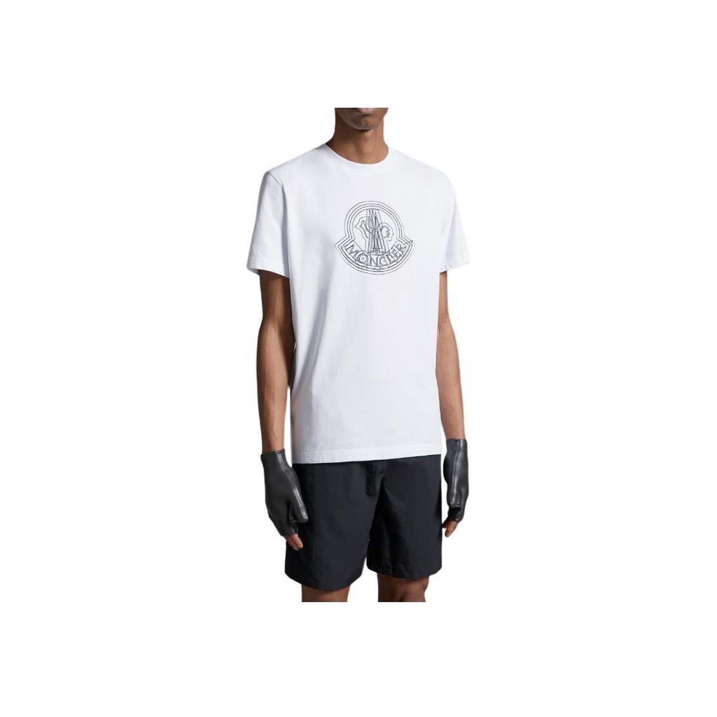 Moncler Logo Pattern Crew Neck Short Sleeve T-Shirt Men Tops White J1-091-8C00028-89A17-001