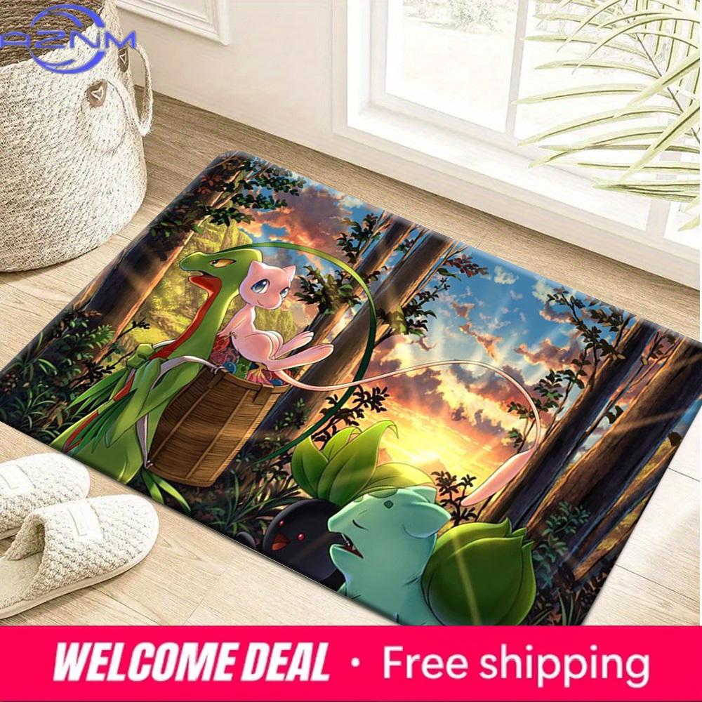 Pokemon Mew & Grass Starters Forest Sunset Print Non-Slip Doormat Floor Mat 40x60cm