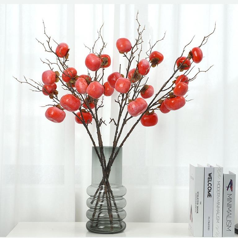 Simulation 7 Fruit Persimmon Branch Home Porch Decoration Flower Simulation Berry Flower Soft Decoration