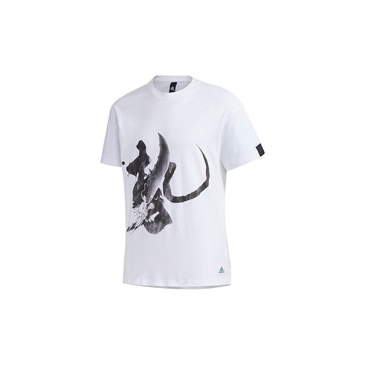 adidas T Shirts Men's White Crew Neck Moderate Straight Fit FM9349