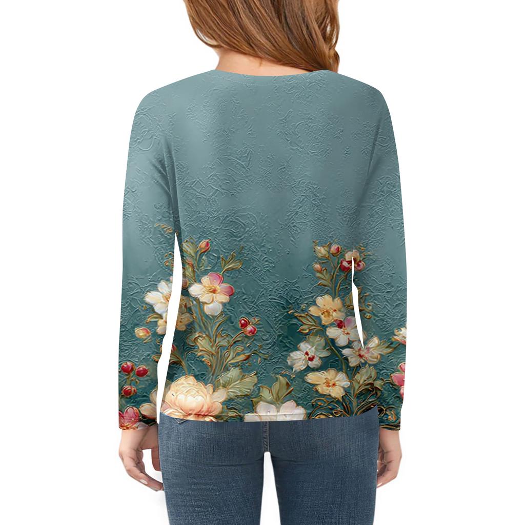 Dziewczęce koszulki z długim rękawem Dziecięce jesienne topy Okrągły dekolt Drukowane Podstawowe T-shirty