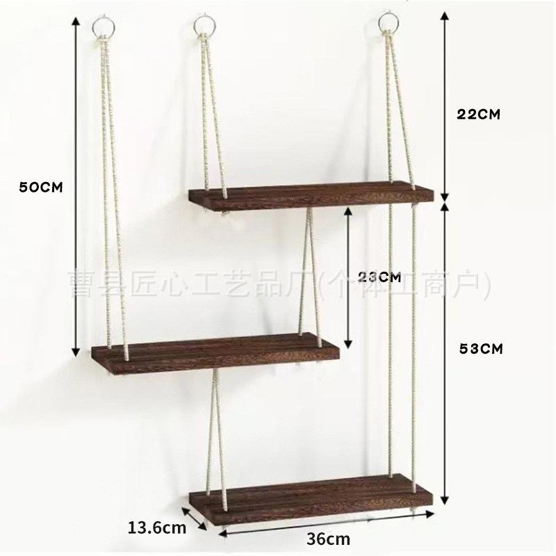 Three-Tier Macrame Hanging Shelves for Indoor Plants and Decorative Storage in Living and Bedroom Spaces