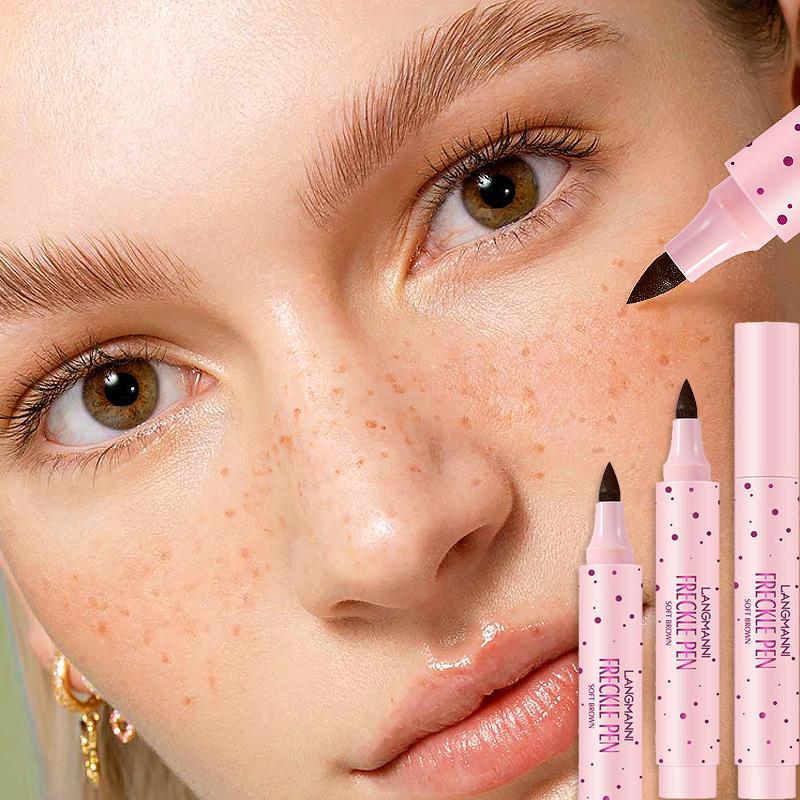 2-in-1 Natürlicher Simulations- Sommersprossen-Stempelstift Wasserdicht Langanhaltend Brauner Eyeliner Punkt Fleck Stift Gesicht Falsche Sommersprossen Eyeliner Stift Make-up