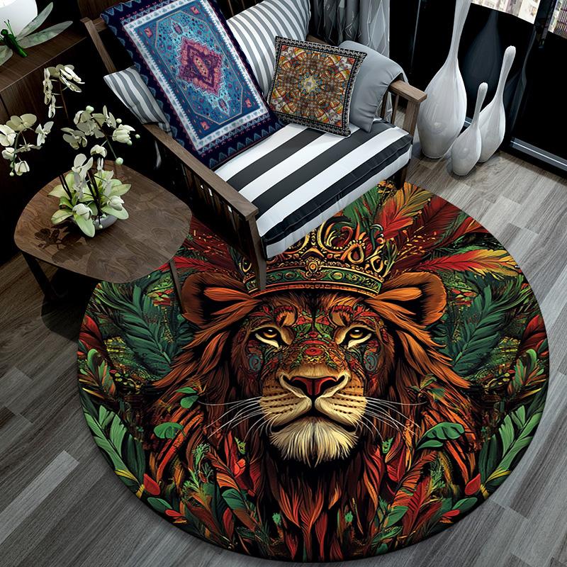 Royal Lion Round Area Rug,Carpet Rug for Living Room Bedroom Sofa Playroom Decor,Non-slip Floor Mat