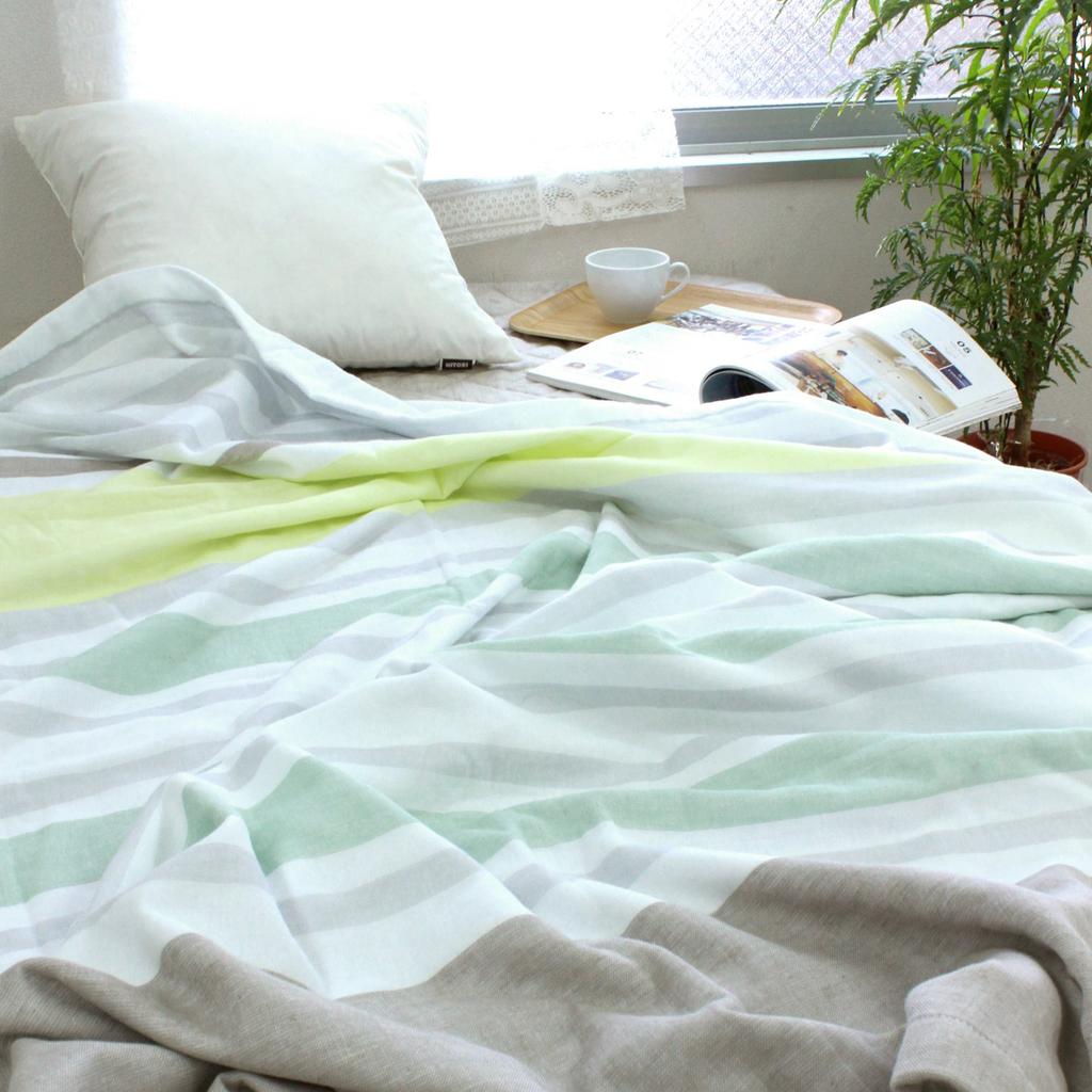 Imabari Towel Certified Gauze Towel Blanket, hiorie, Single, Natural, Made in Japan, Border Pattern, Imabari Brand, 100% Cotton, Bedding