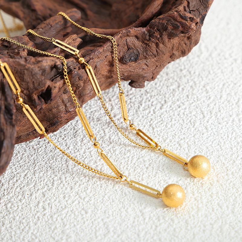 316L Stainless Steel Chains Necklaces For Women 18k Gold Plated Waterproof Non Tarnish Women's Necklace With Ball Pendant