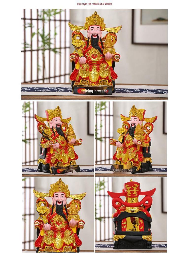 Statua Buddha in Resina Ruyi Dio della Ricchezza con Nove Draghi, 30 cm o 40 cm - Ornamenti per la Prosperità