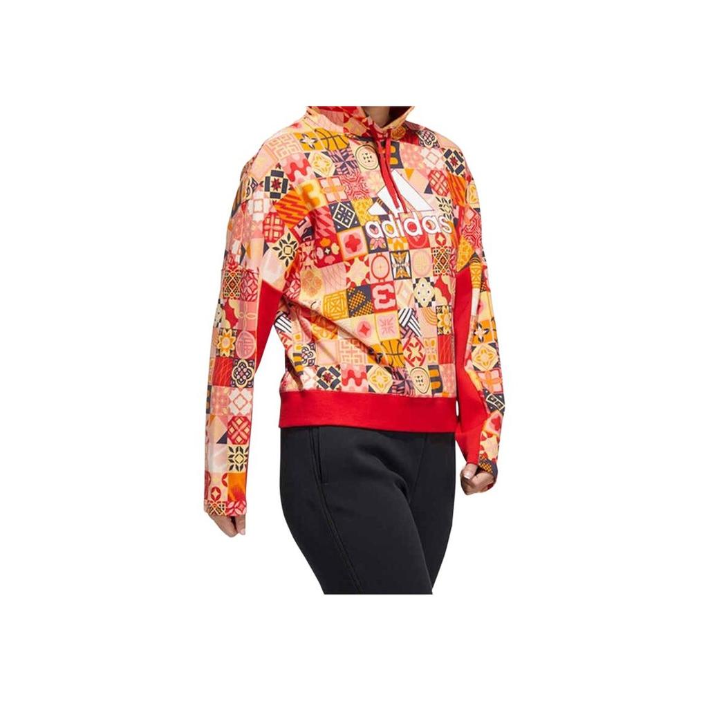 adidas Cny Neujahr Geometrisches Muster Allover-Druck Langarm-Hoodie Damen Hoodies Rot HI3262