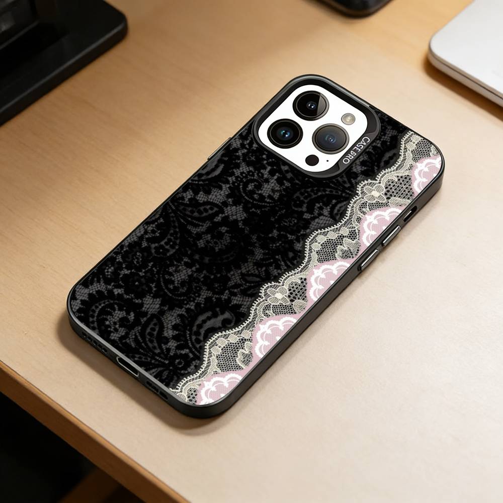 Elegant black lace print design Phone Case For iPhone 17,16,15,14,13,12,11 Plus,Pro Max,XS,Colorful Silver Black Cover